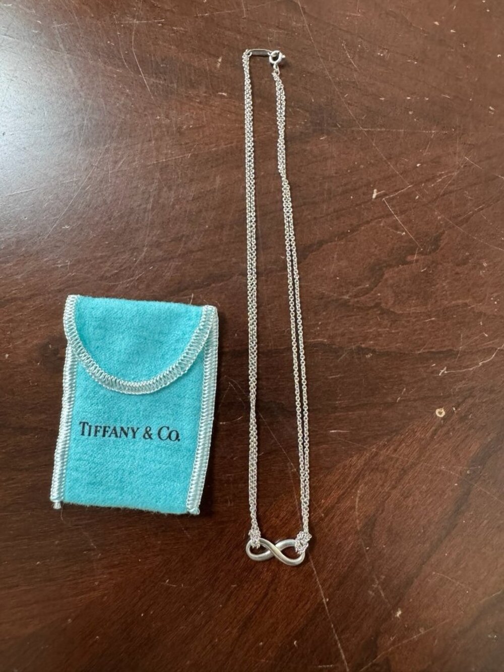 Tiffany & Co. INFINITY Pendant Necklace Double Strand Sterling Silver 16"